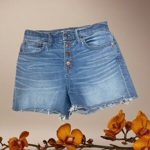 Madewell Womens Medium Wash high Rise Fray Hem Shorts Size 27